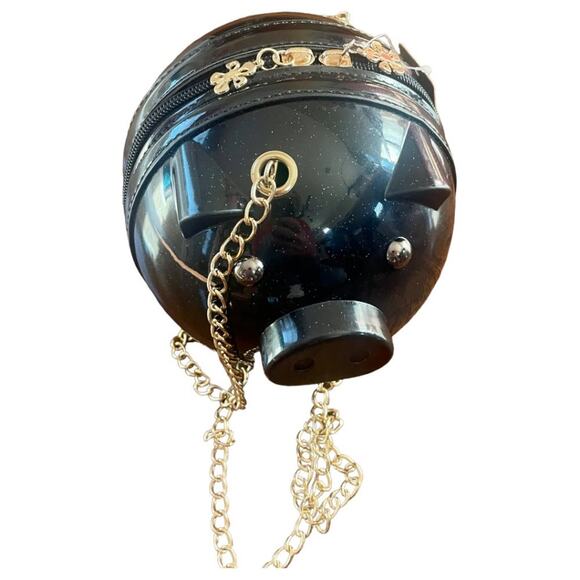 Hello 3M USA Piggy Shoulder Bag Black with Gold Chain NWT - Picture 3 of 12